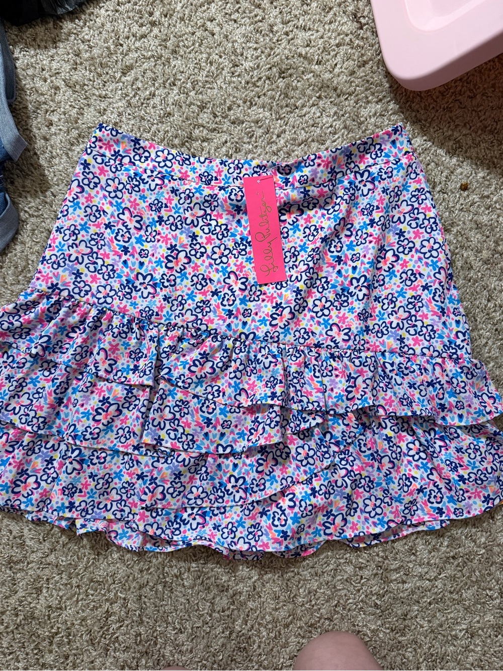 Lilly Pulitzer Pink Blue Floral Tiered Mini Skirt